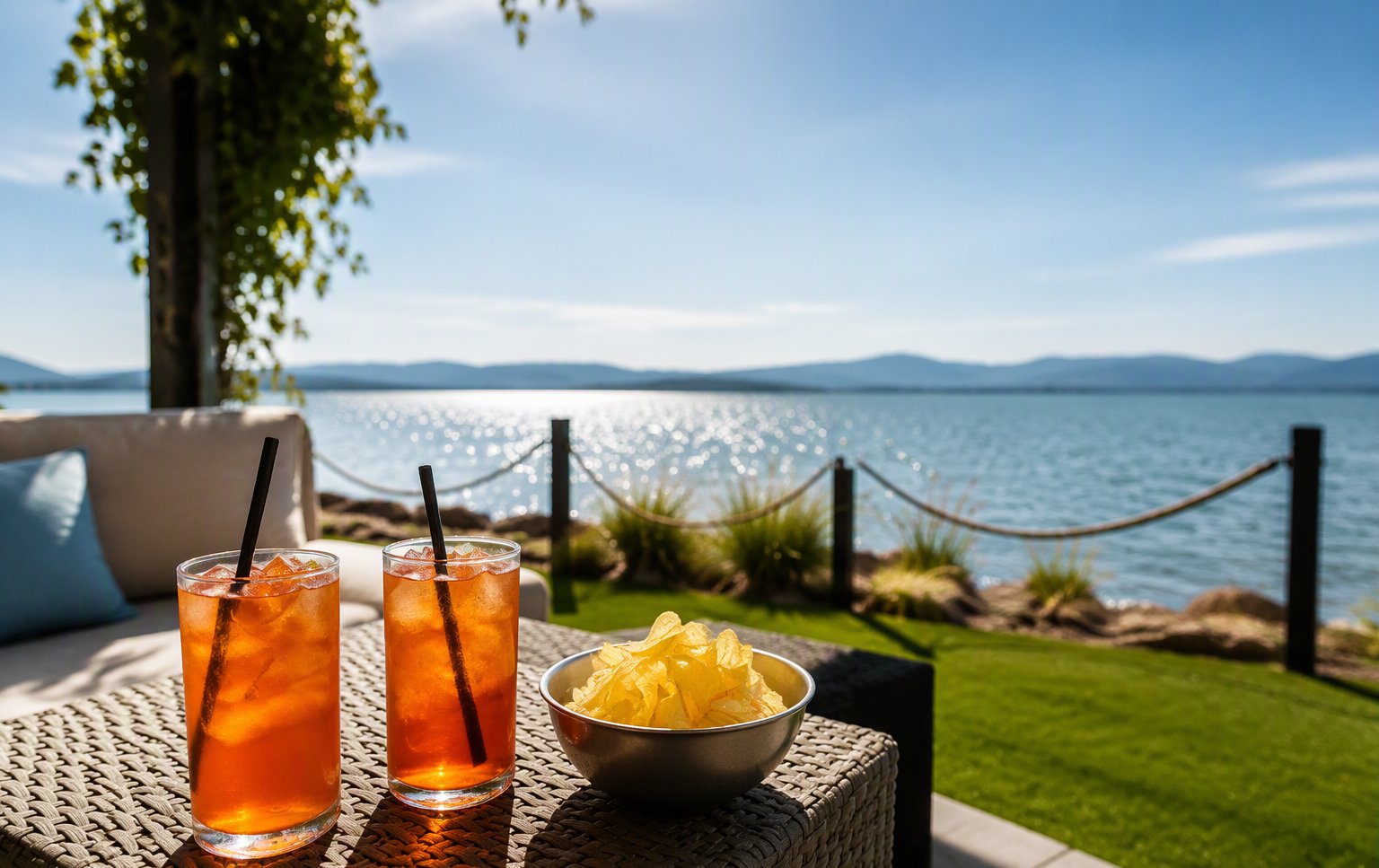 L'aperitivo al tramonto sul lago